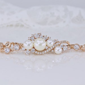 Rose Gold Bridal Bracelet, Rose Gold Jewelry, Wedding Bracelet, Bridal Jewelry, Crystal & Pearl Bracelet, Rose Gold Bridal Jewelry, TILLY