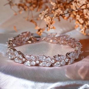 Rose Gold Bridal Bracelet, Crystal Bracelet, Rose Gold Bridal Jewelry, CLEO RG image 1