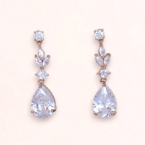 Rose Gold Crystal Earrings, Rose Gold Bridal Earrings, Rose Gold Bridal Earrings, Bridal Jewelry, Wedding Earrings, Rose Gold, ASHLEY RGC