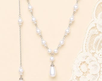 Achtergrondketting, Parelketting met achtergrond, Parel bruidsketting, Achtergrond, Ketting, Bruidsjuwelen, Trouwketting, VANESSA