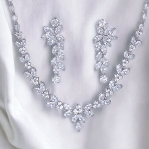 Crystal Bridal Set, Bridal Jewelry Set, White Gold Necklace & Earring Set, DENISE/MAXIME image 2