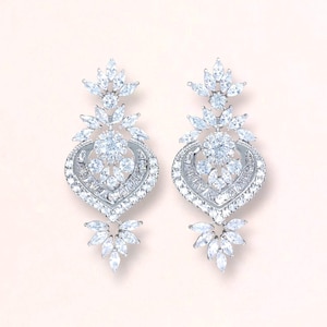 Crystal Silver Chandelier Earrings, Marquise Crystal Bridal Earrings, White Gold Statement Wedding Earrings, Bridal Earrings, TAYLOR 3