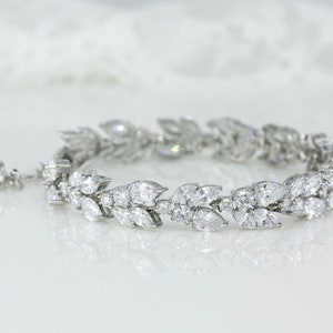 Marquise Crystal Bracelet, Bridal Bracelet, Bridemaids Jewelry, White Gold Bridal Bracelet, Silver CZ Adjustable Wedding Bracelet, CLEO image 4