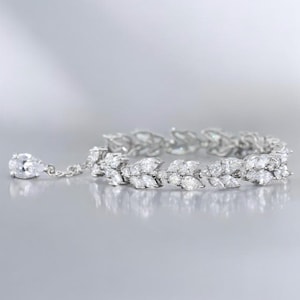 Marquise Crystal Bracelet, Bridal Bracelet, Bridemaids Gift, White Gold Bridal Bracelet, Silver CZ, Crystal Bracelet, Wedding Bracelet, CLEO