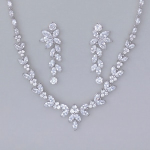 Crystal Bridal Set, Bridal Jewelry Set, White Gold Necklace & Earring Set, DENISE/MAXIME image 1