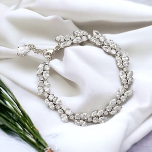 Marquise Crystal Bracelet, Bridal Bracelet, Bridemaids Jewelry, White Gold Bridal Bracelet, Silver CZ Adjustable Wedding Bracelet, CLEO