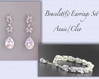 Ensemble de bijoux de mariée, Bijoux de mariage SET, Bracelet en cristal - Ensemble boucles d’oreilles, Ensemble de bijoux de mariée, CLEO/ANNIE C