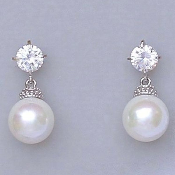 Pearl Drop Earrings, Ivory Pearl Bridal Earrings, Round Pearl Drop Earrings, Swarovski Pearl Wedding Earrings,