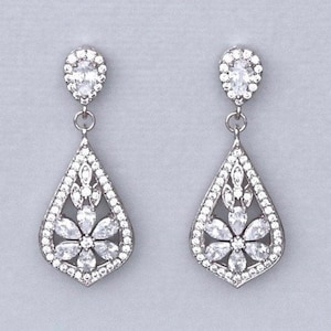Chandelier Earrings, Crystal Bridal Earrings, White Gold Earrings, Clip on Earring Option, Vintage Wedding Earrings, PAIGE 2