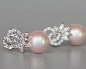 Pearl Bridal Earrings, Crystal and Pearl Earrings, Silver Wedding Earrings, Wedding Jewelry, LUCIA