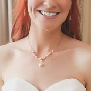 Rose Gold Bridal Necklace, Rose Gold Crystal & Pearl Necklace, GOLD and Rhodium Options  HAYLEY RGP
