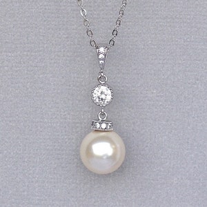 Ivory White Pearl Necklace, Pearl Bridal Necklace, Crystal & Pearl Pendant, SISSY
