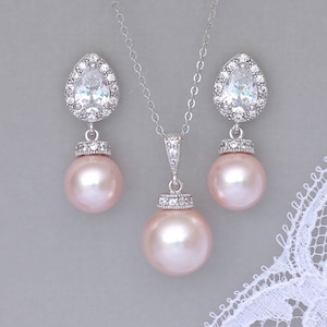 Pink Blush Pearl Jewelry Set, Pink Pearl Bridal Set, Pearl Bridesmaids Jewelry Set, Wedding Jewelry Set, SISSY 3