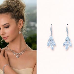 Crystal Marquise Bridal Earrings White Gold, Bridal, Silver Tone Leafy Zircon Drop Earrings, Rhodium Crystal Bridal Wedding Jewelry, DARCY