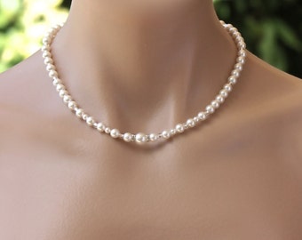 Backdrop Necklace Pearl, Swarovski Pearl Back Bridal Necklace,  Silver, Rose Gold & Pearl Necklace Options,