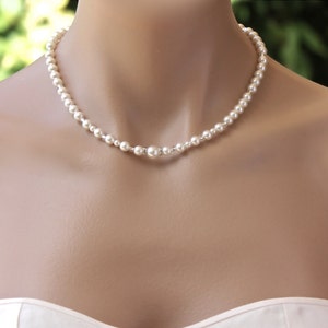 Pearl Backdrop Necklace, Swarovski Pearl Bridal Back Necklace, Silver, Rose Gold, Gold image 3