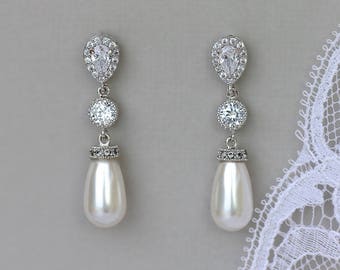Boucles d’oreilles Pearl Bridal, Boucles d’oreilles Pearl Drop, Boucles d’oreilles de mariage en cristal et perles, Boucles d’oreilles en perle d’argent, perle AUDREY