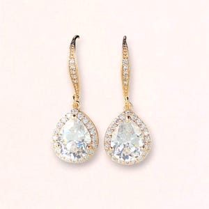 GOLD Teardrop Bridal Earrings, Crystal Wedding Earrings, Bridal Jewelry, Wedding Jewelry, Bridesmaids Gold Earrings, TAMARA