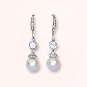 Pearl and Crystal Bridal Earrings, Pearl Bridal Earrings, Pearl Drop Earrings, Swarovski Pearl and Crystal Wedding Earrings, SISSY