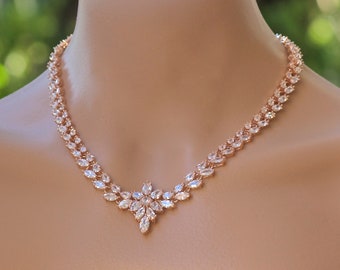 Rose Gold Necklace, Rose Gold Bridal Necklace, Crystal Wedding Necklace, Rose Gold Jewelry, Wedding Necklace,  COLETTE 2