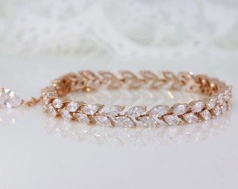 Rose Gold Bridal Bracelet, bridal bracelet, rose gold bracelet, Marquise Crystal Delicate Tennis Bracelet, HAYLEY C