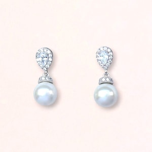 Pearl Drop Earrings, Bridal Pearl Minimal Earrings, Bridal Earrings, Pearl Bridal Earrings, Crystal & Pearl Wedding Earrings, SISSY 3 Pearl