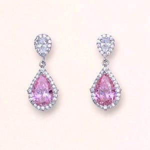 Pink Crystal Earrings, Rose Pink Bridal Earrings, Bridal Earrings, Wedding Jewelry, Pink Teardrop Earrings, Pink Bridesmaids Earrings, LAYLA