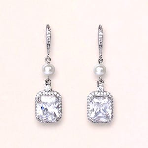Orecchini quadrati in cristallo, gioielli da sposa, gioielli, orecchini da sposa, orecchini da sposa in cristallo, orecchini con taglio smeraldo, gioielli da sposa, EMILIA