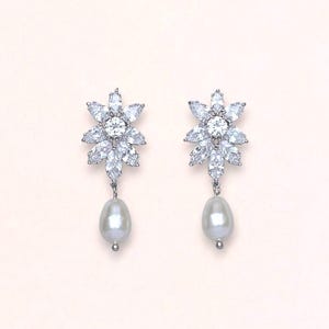 Crystal Pearl Drop Bridal Earrings, Crystal Drop Earrings, Swarovski Teardrop Earrings, Marquise Crystal & Pearl Wedding Earrings, COLETTE