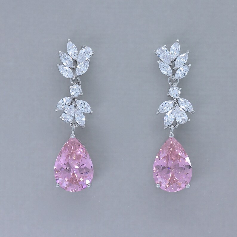 Opal Pink Amethyst Topaz Sapphire Earrings Bridesmaids Earrings Pink Crystal Chandelier Teardrop Earrings ANNIE C