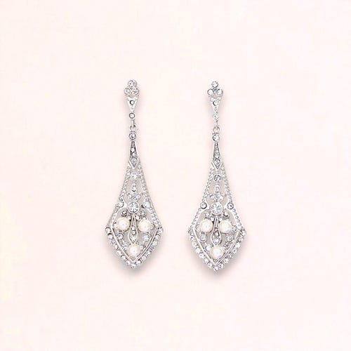 Nuptiale boucles d'oreilles chandelier,  Vintage style Cristal et perles, accessoires de mariée, bijoux de mariage EMILY