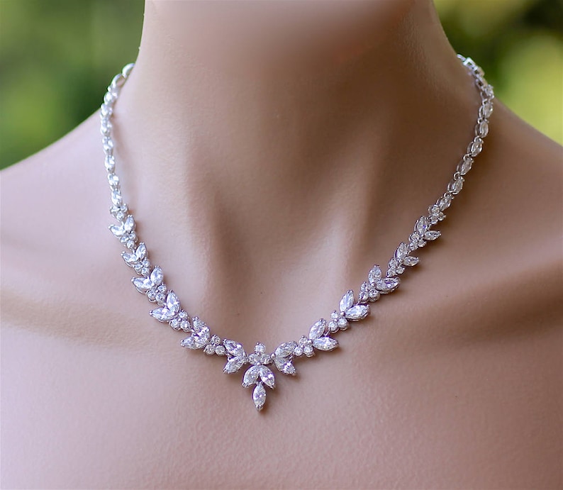 Crystal Bridal Set, Bridal Jewelry Set, White Gold Necklace & Earring Set, DENISE/MAXIME image 8