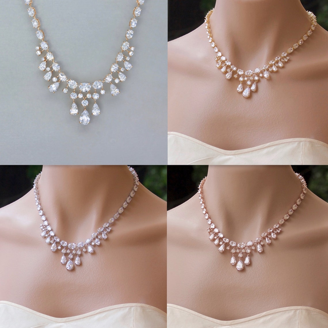 Gold Crystal Teardrop Necklace Gold Teardrop Chandelier Etsy