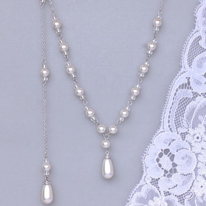 Backdrop Necklace,Pearl Back Drop Necklace, Pearl Bridal Necklace, Back Drop Option, VANESSA image 2