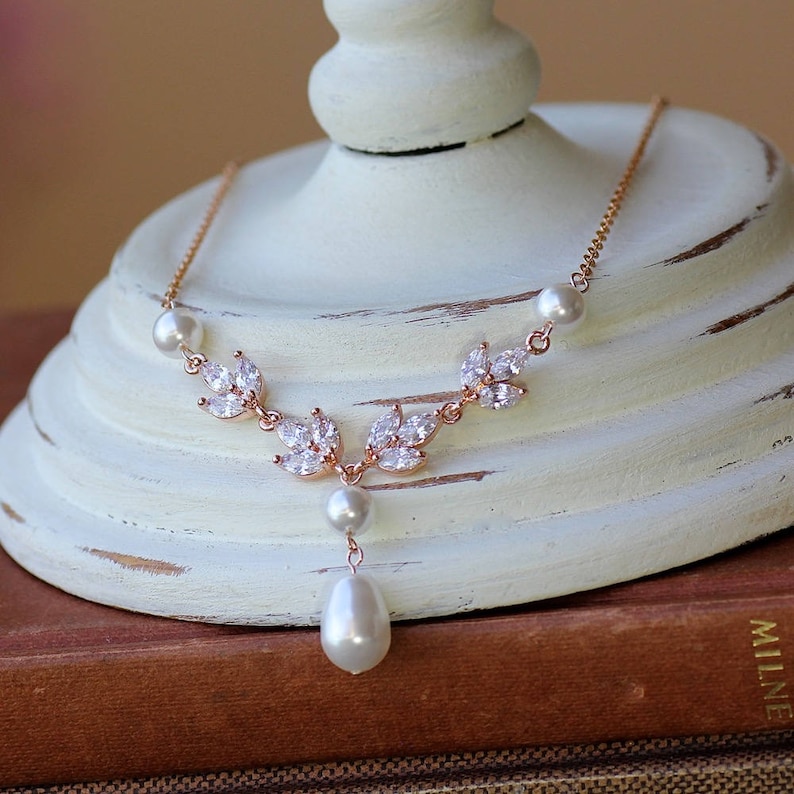 Rose Gold Bridal Set, Rose Gold Jewelry set, Rose Gold Pearl Bridal Set, HAYLEY RGP image 4