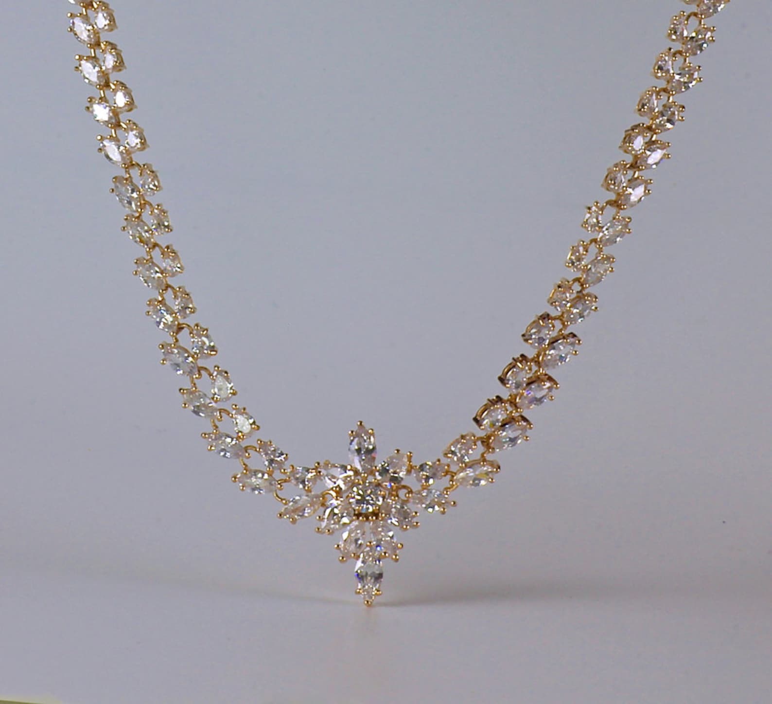 Rose Gold Necklace Rose Gold Bridal Necklace Crystal Wedding - Etsy