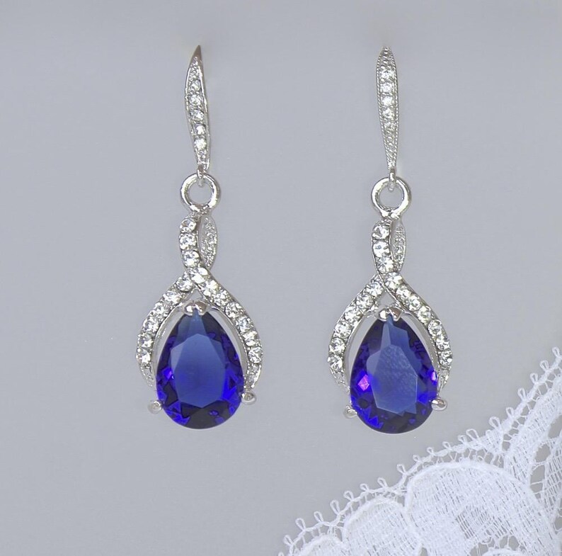 Sapphire Blue Jewelry Set Teardrop Earring /& Bracelet Set TESSARIBBON Sapphire Bridal Set