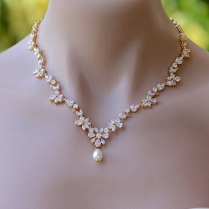 Gold Bridal Necklace, Crystal Bridal Jewelry, Wedding Necklace,  ASHLEY G