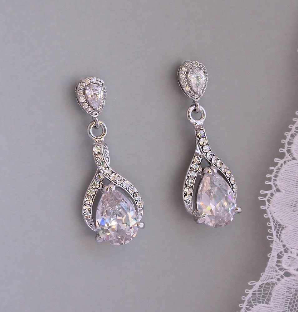 Teardrop Crystal Earrings Crystal Bridal Drop Earrings | Etsy