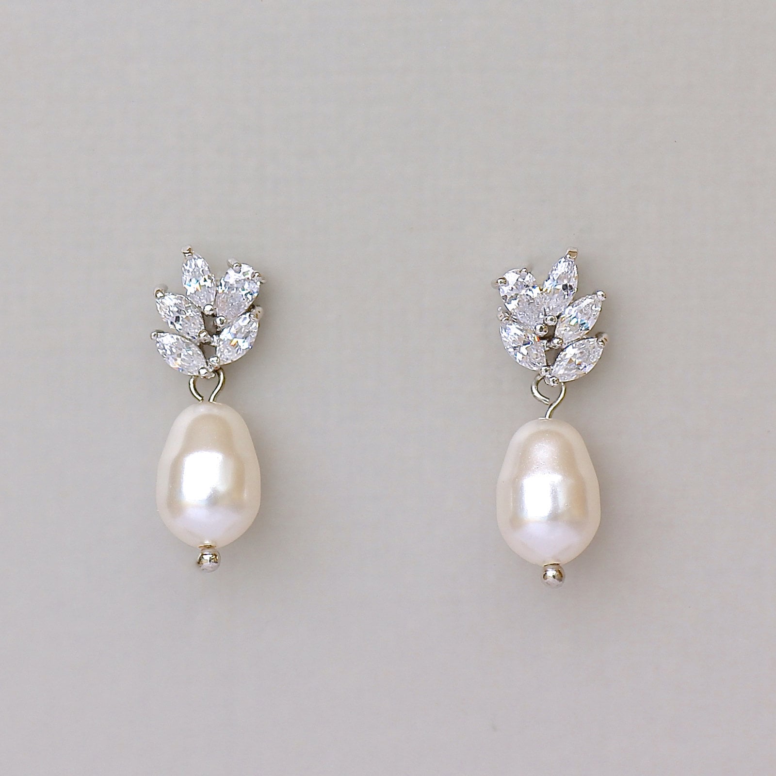 CZ Dainty Pearl Drop Earrings Marquise Crystal & Pearl Bridal | Etsy