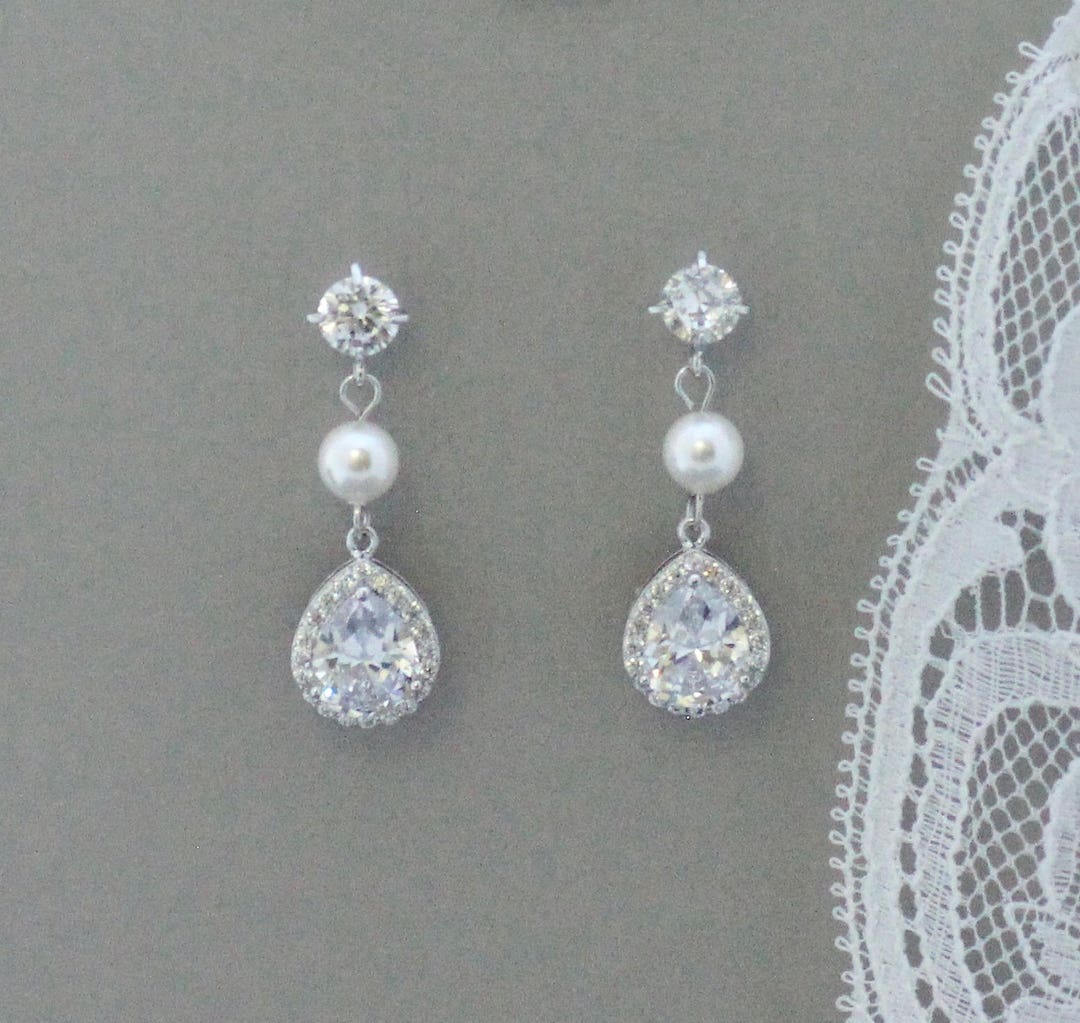 Teardrop Bridal Earrings Crystal Wedding Earring Bridal - Etsy