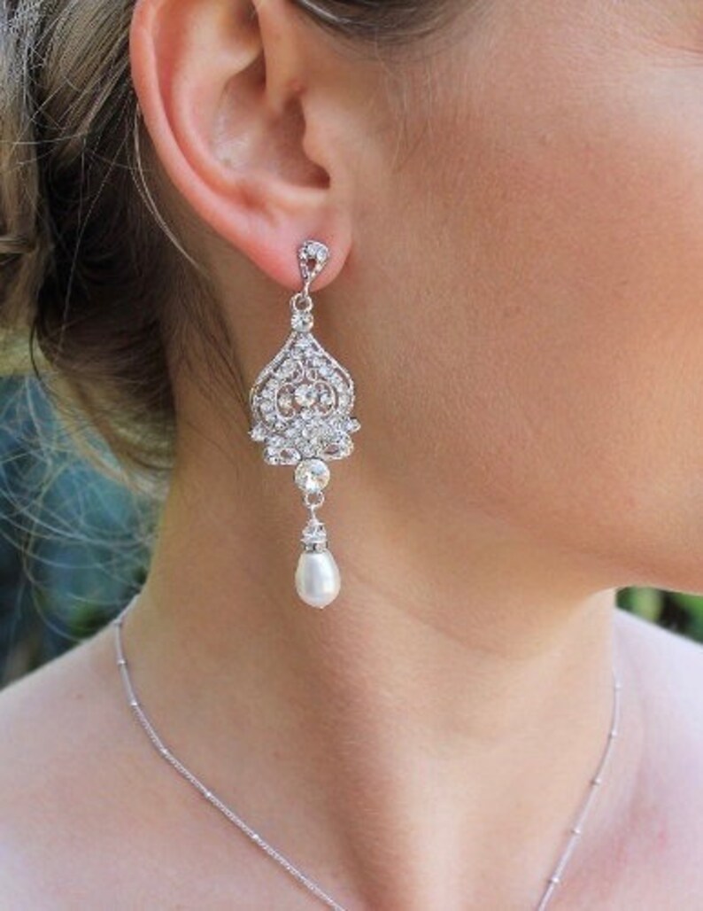 Bridal Chandelier Earrings Swarovski Crystal & Pearl Wedding Etsy