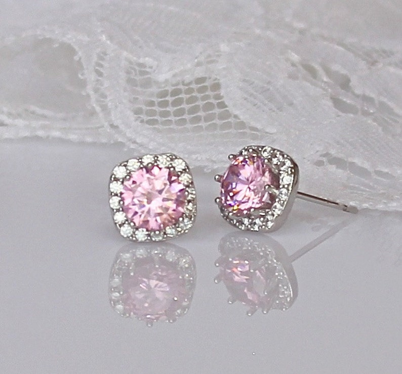 Pink Crystal Stud Earrings Pink Blush Bridal Earrings Pink Etsy
