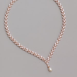 Rose Gold Crystal Necklace, Pearl Drop Crystal Necklace, Rose Gold Necklace, FELICITY RGP image 3