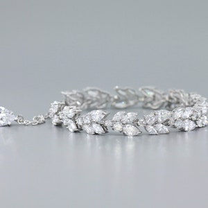 Marquise Crystal Bracelet, Bridal Bracelet, Bridemaids Jewelry, White Gold Bridal Bracelet, Silver CZ Adjustable Wedding Bracelet, CLEO image 5