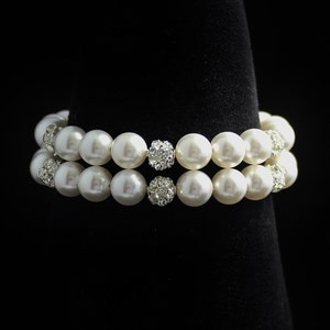 Pave Crystal and Pearl Bracelet, Ivory Pearl Bridal Bracelet, Wedding Jewelry, Bridal Jewelry, Bridesmaid Bracelet