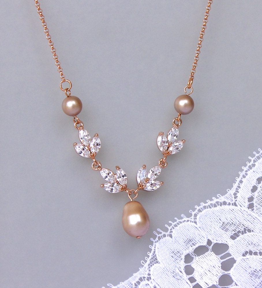 Rose Gold Pearl Drop Earrings Crystal Marquise Bridal | Etsy