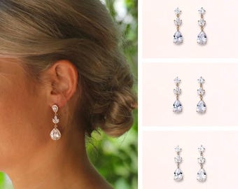 Gold Bridal Earrings, Gold Drop Earrings, Crystal Wedding Earrings, Cystal Earrings, Gold Bridal Jewelry,  HAYLEY II