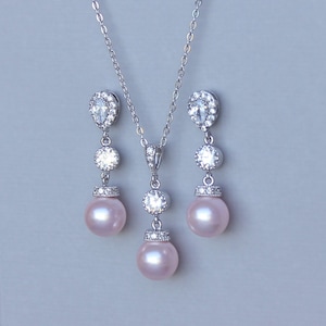 Blush Pearl Wedding Jewelry Set, Pearl Jewelry Set, Pink Bridesmaids Jewelry Set,