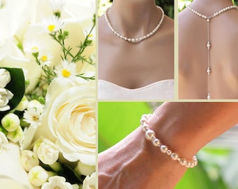 Bruidsset met parelachtergrond, parelketting en armbandenset, parelsieradenset, achtergrondkettingenset